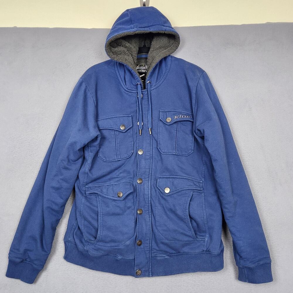 Klim Military Hoodie Mens XL Blue Snap Front Sherpa Lined Fleece Jacket Pockets